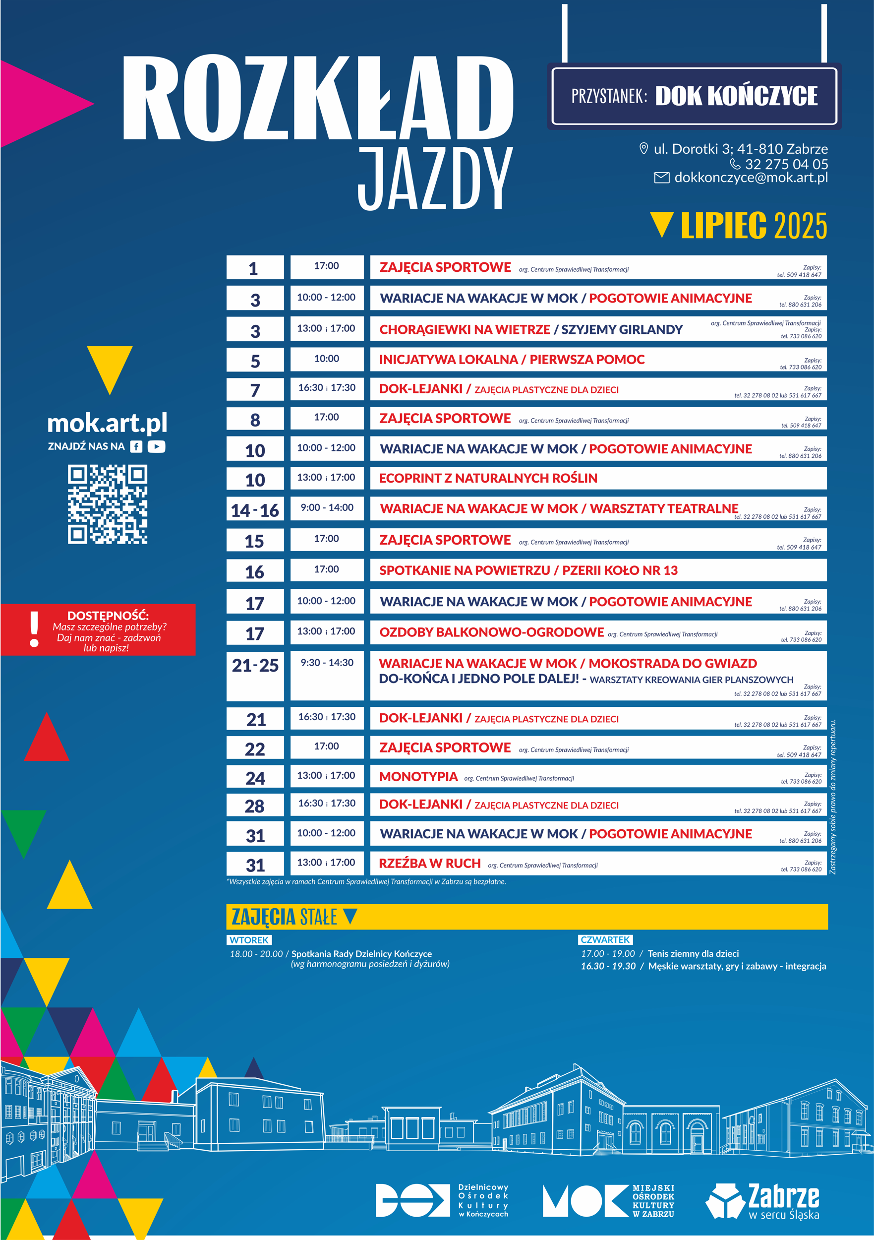 plakat z repertuarem DOK Kończyce na lipiec 2025